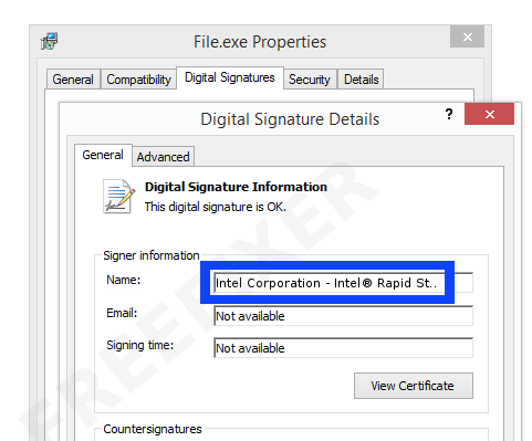 Screenshot of the Intel Corporation - Intel® Rapid Storage Technology certificate